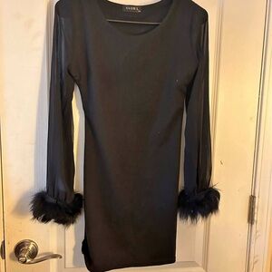 Club L London Black Long Sleeve Dress with Fur Cuffs